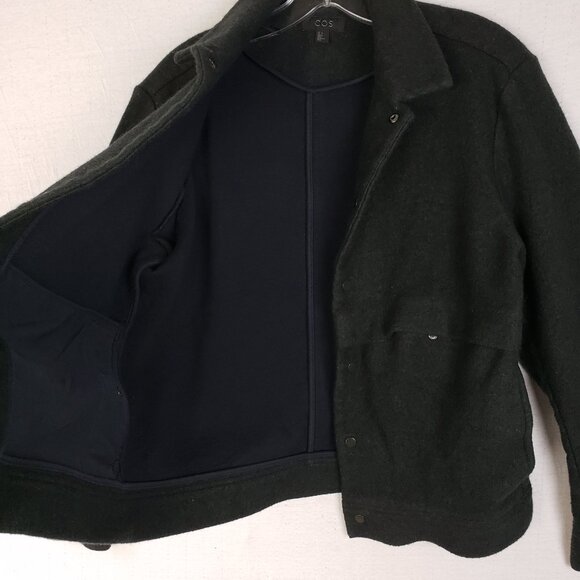 COS Boiled Wool Jacket Shacket Dark Gray/ Black Snap Buttons size S Minimalist - Picture 14 of 14